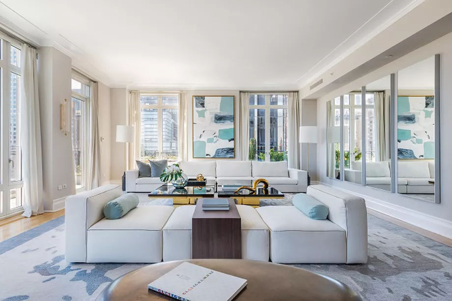 Living Room in $65-Million Dollar New York City Penthouse of Dr Lindsay Rosenwald