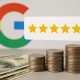 Google reviews interface with star ratings and dollar sign icon indicating potential earnings
