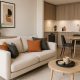 Modern show flat interior featuring stylish furniture and smart home amenities for buyers