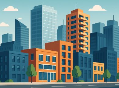 Modern city skyline with new residential buildings showcasing urban real estate development trends