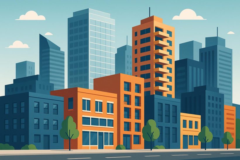 Modern city skyline with new residential buildings showcasing urban real estate development trends