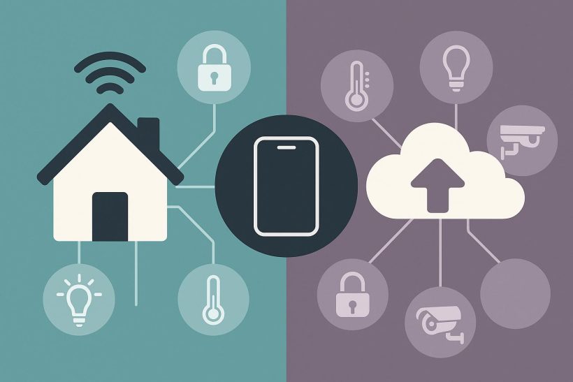 Smart home devices illustrating differences between local and cloud-based home automation systems