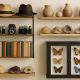 Colorful home shelf showcasing neatly arranged collectibles, figurines, and display cases