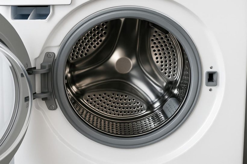 Washing machine internal parts including drum, motor, control panel, and hoses explained