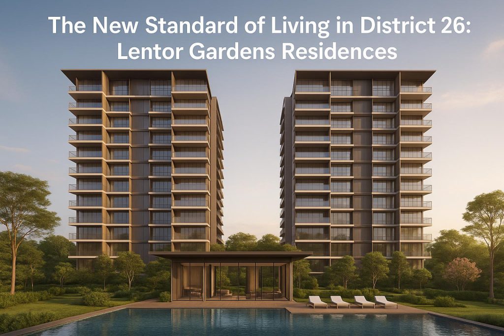 Modern exterior view of Lentor Gardens Residences, showcasing upscale living in District 26
