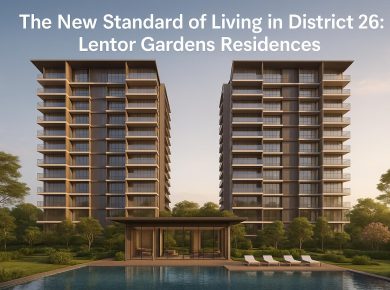 Modern exterior view of Lentor Gardens Residences, showcasing upscale living in District 26