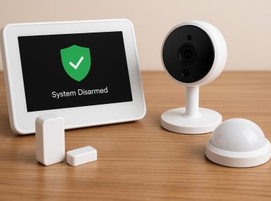 Modern home security system with wireless cameras and smart alarm for no contract protection
