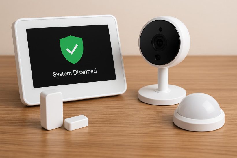 Modern home security system with wireless cameras and smart alarm for no contract protection