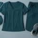 Moisture-wicking scrubs in bright colors displayed for healthcare professionals' comfort and style