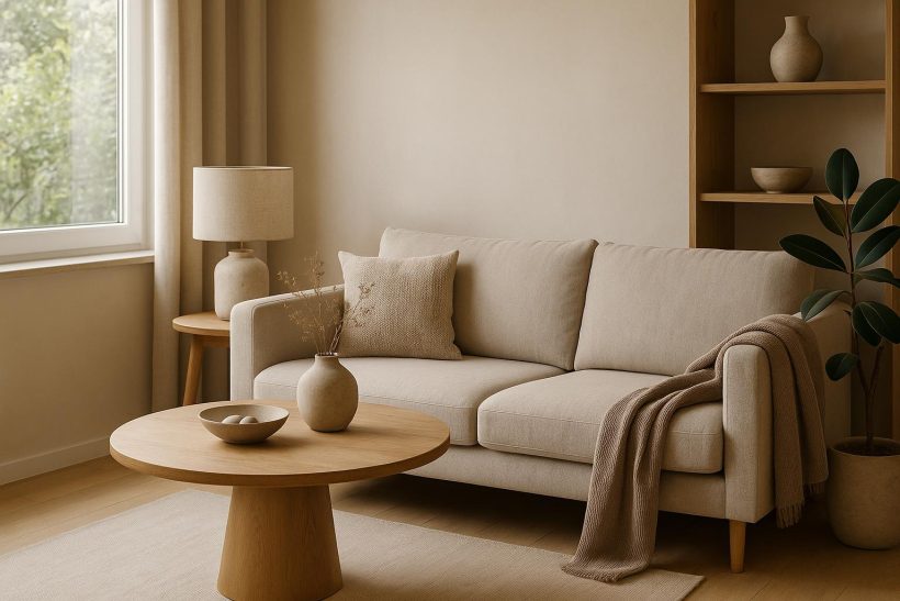 Minimalist living room with natural lighting and modern décor reflecting thoughtful lifestyle choices