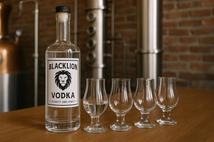 BLACKLION Vodka bottles arranged for tasting event highlighting craft and clarity in distilling