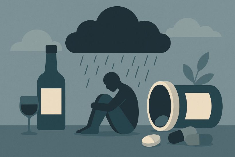 Dark empty room with a single chair, symbolizing loneliness and addiction struggles