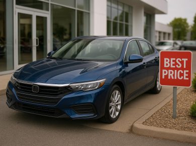 Shiny used car with clean exterior parked at dealership, highlighting high resale value potential