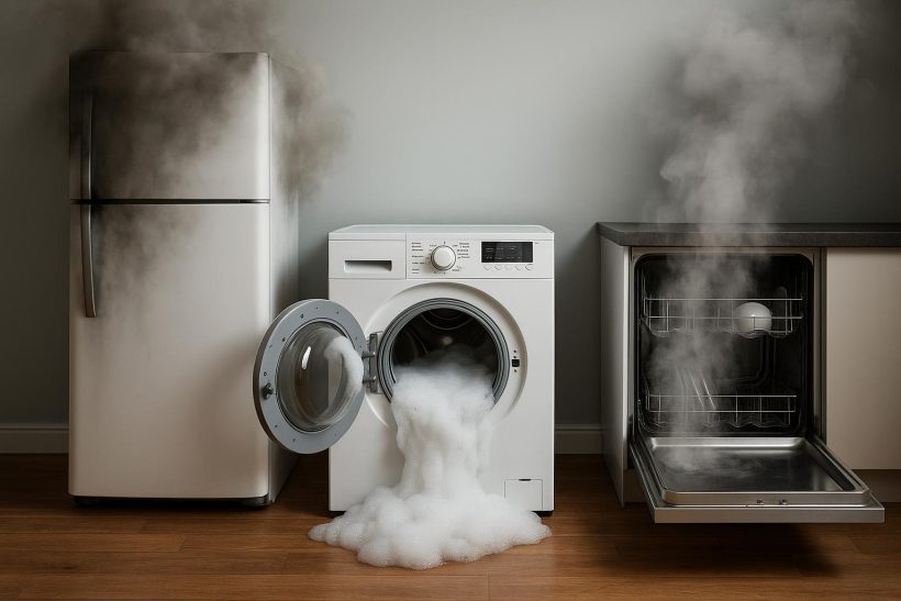Broken washing machine and refrigerator in a Sarasota home, illustrating appliance failure costs