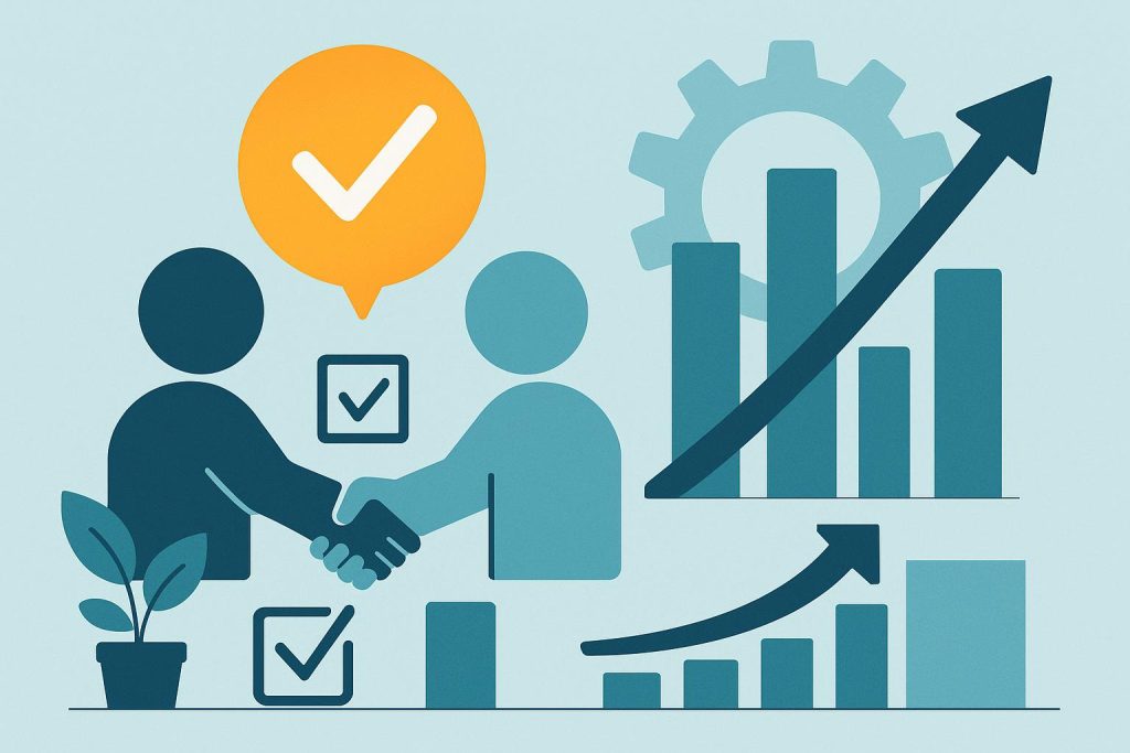 Businessman analyzing client strategy chart for effective long-term client management success