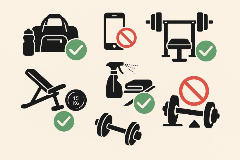 Clean gym with organized equipment, emphasizing proper gym etiquette and tidiness