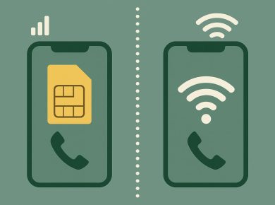Smartphone displaying Wi-Fi calling feature with SIM card and wireless signal icons visible