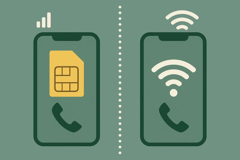 Smartphone displaying Wi-Fi calling feature with SIM card and wireless signal icons visible