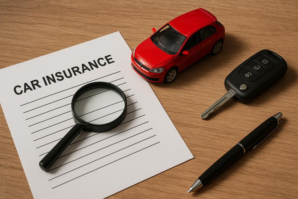 Car insurance policy document with add-ons highlighted, emphasizing renewal review importance