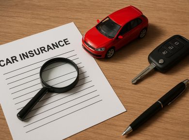 Car insurance policy document with add-ons highlighted, emphasizing renewal review importance