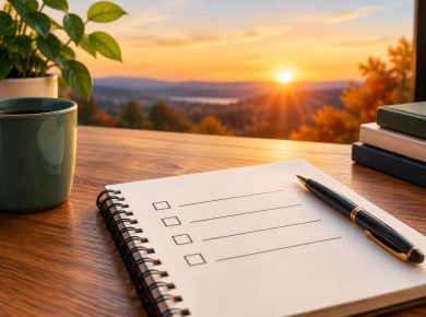 Checklist and calendar representing end-of-year goal setting and planning for success