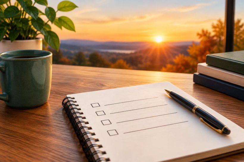 Checklist and calendar representing end-of-year goal setting and planning for success